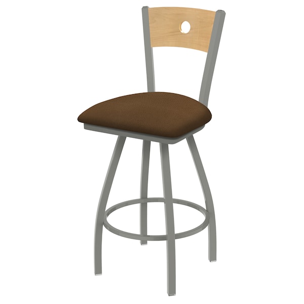 30" Swivel Counter Stool, SS Finish, Nat Back, Rein Thatch Seat